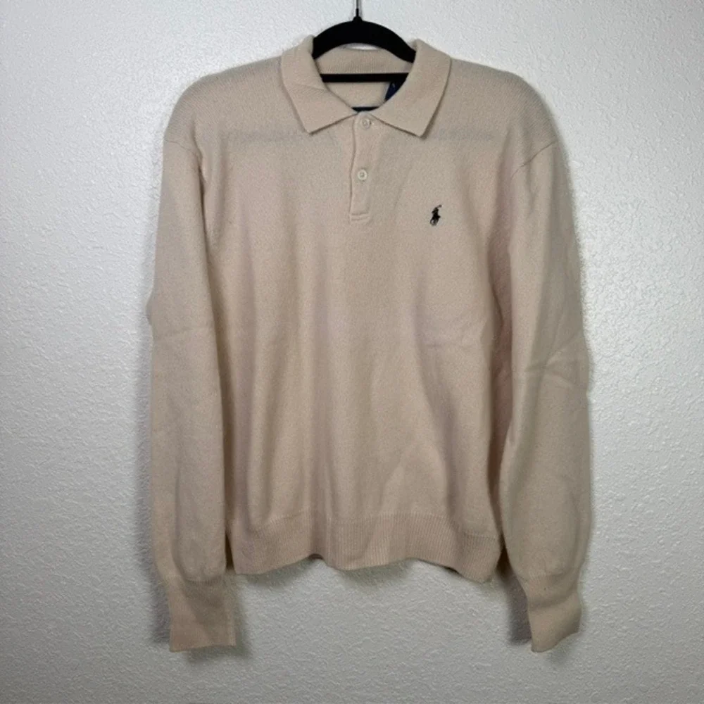 VINTAGE Polo Ralph Lauren 100% Lambswool Polo Sweater Italian Yarn Cream Large
